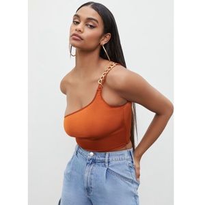 **SOLD** NWT Forever 21 Satin Chain One Shoulder Top XS!